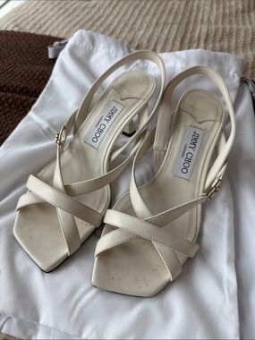 Jimmy Choo Ivory Leather Crisscross Slingback Heels